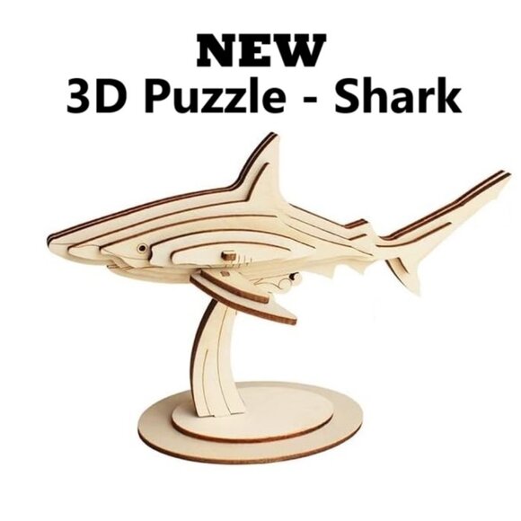 NEW 3D Wooden Shark Puzzle Sea Animal Model Kit STEM Crafts DIY Brain Teaser - Picture 3 of 7